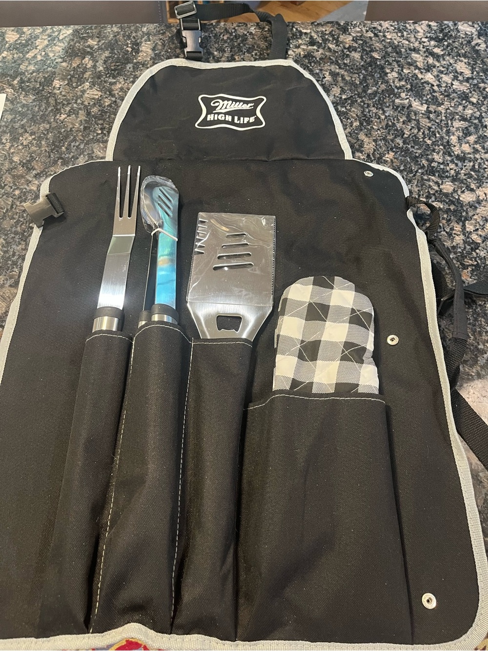 Black BBQ Tool Set with Apron